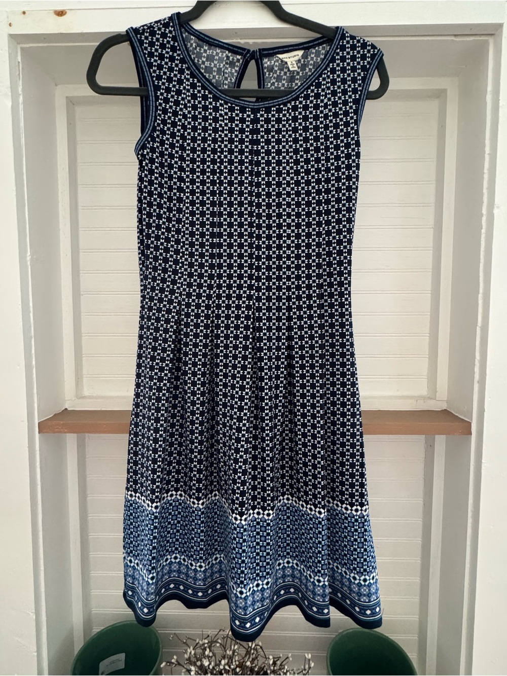Max Studio Navy & White Sleeveless Patterned A-Line Dress